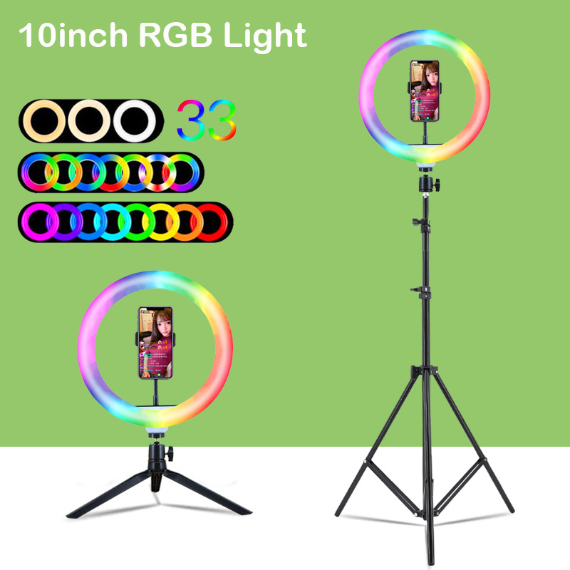 Stand Lighting Photography - 10인치(26cm) RGB 링 라이트 삼각대 LED